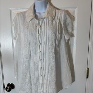 Anthropologie White Lace Trim Blouse